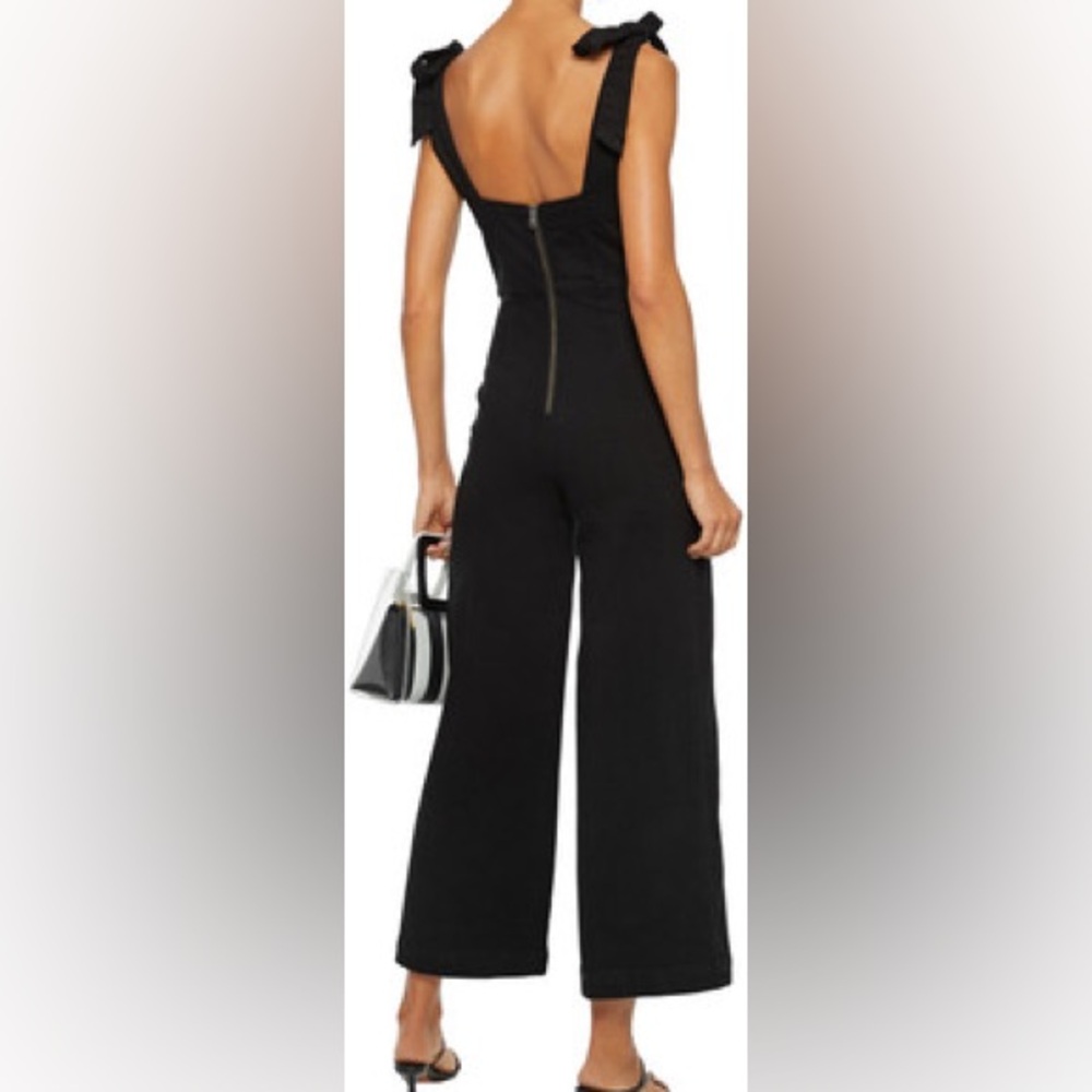 ❤️NWT ALICE+OLIVIA JEANS KINLEY TIE SHOULDER BLACK DENIM GAUCHO JUMPSUIT SIZE 30 - Picture 2 of 13